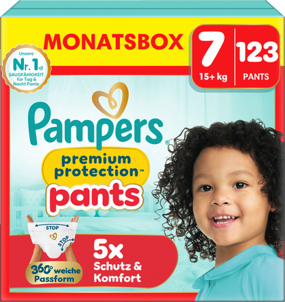 Pampers Premium Protection Pants Gr.7 XXL 15+kg (3x123 STK) AKTION 3 Monatsboxen