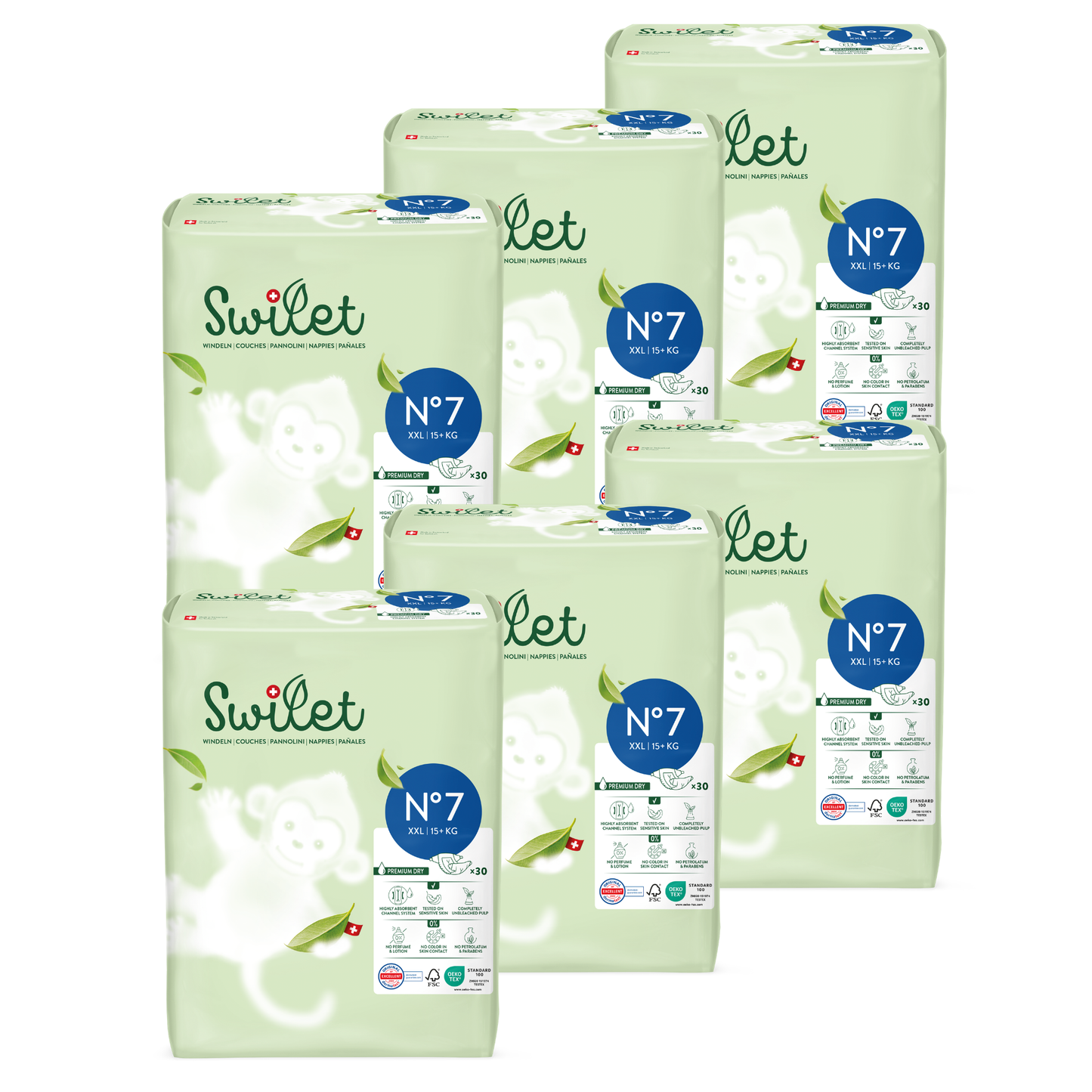 Swilet - Die Biowindel Gr. 7 XXL 15+Kg (6x 30 STK) Karton